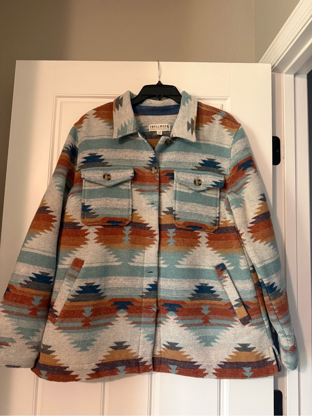 Idyllwind by Miranda lambert Teal & Rust Aztec Wool-Blend Shacket